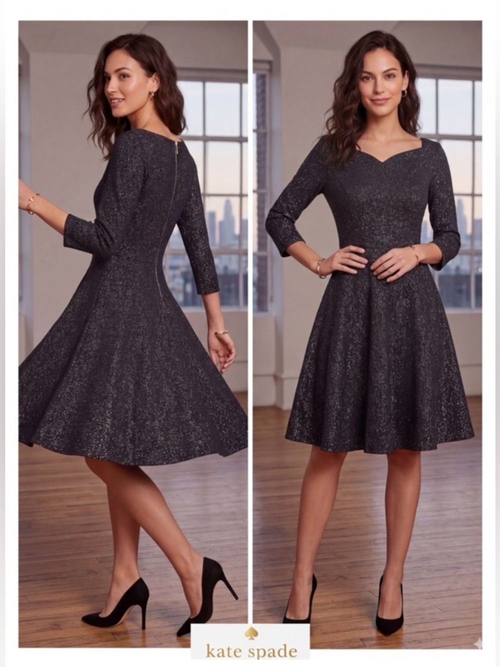 Kate Spade Black Gold Sparkle Fit & Flare Dress Sz 10 NWOT $198 Retail